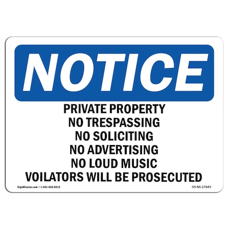 Signmission Sign, 18" H, 24" W, Private Property No Trespassing No Soliciting Sign, Landscape, NS-D-1824-L-17849 OS-NS-D-1824-L-17849